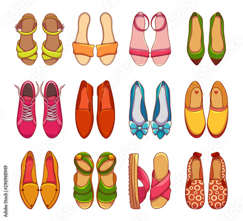 Womens shoes and sneakers vector illustrations set
