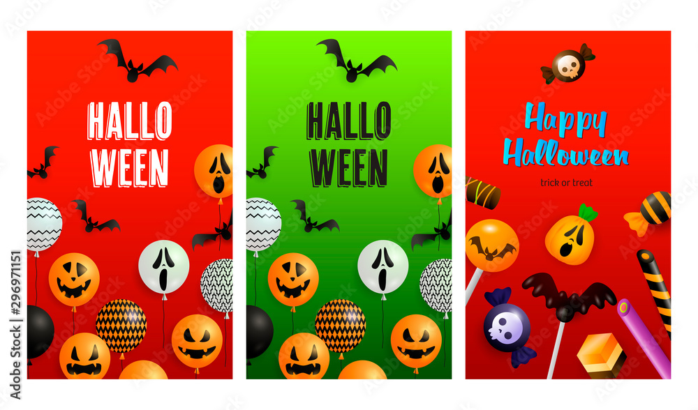 Fototapeta premium Halloween red, green banner set