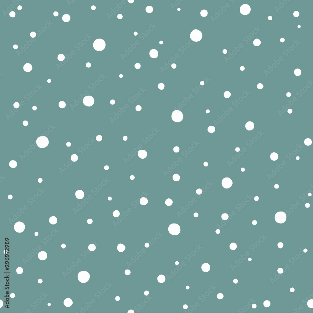 Winter seamless pattern. Sky with flat white snow dots on powder blue background. New Year backdrop.