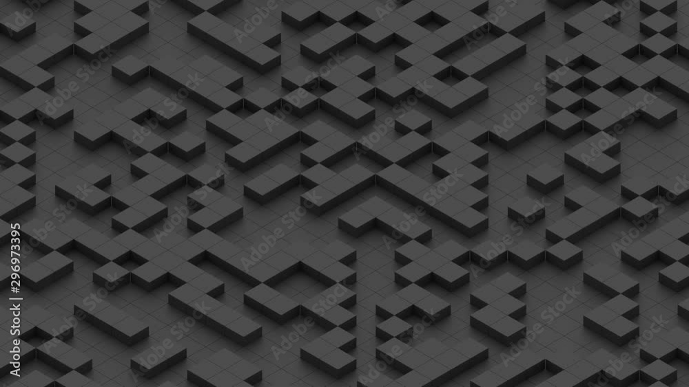 Squares appear and disappear. Animation of moving rows of cubes.