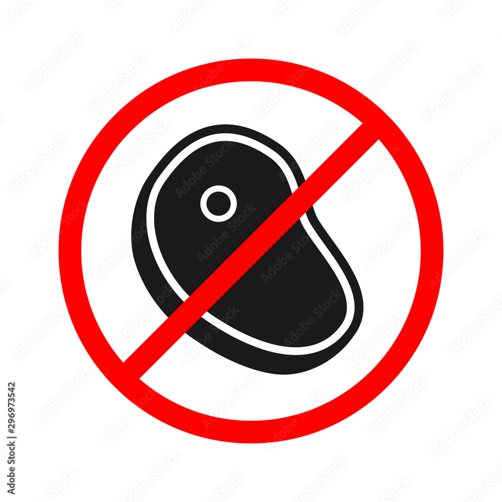 no beaf meat steak red prohibition sign flat vector icon isolated on