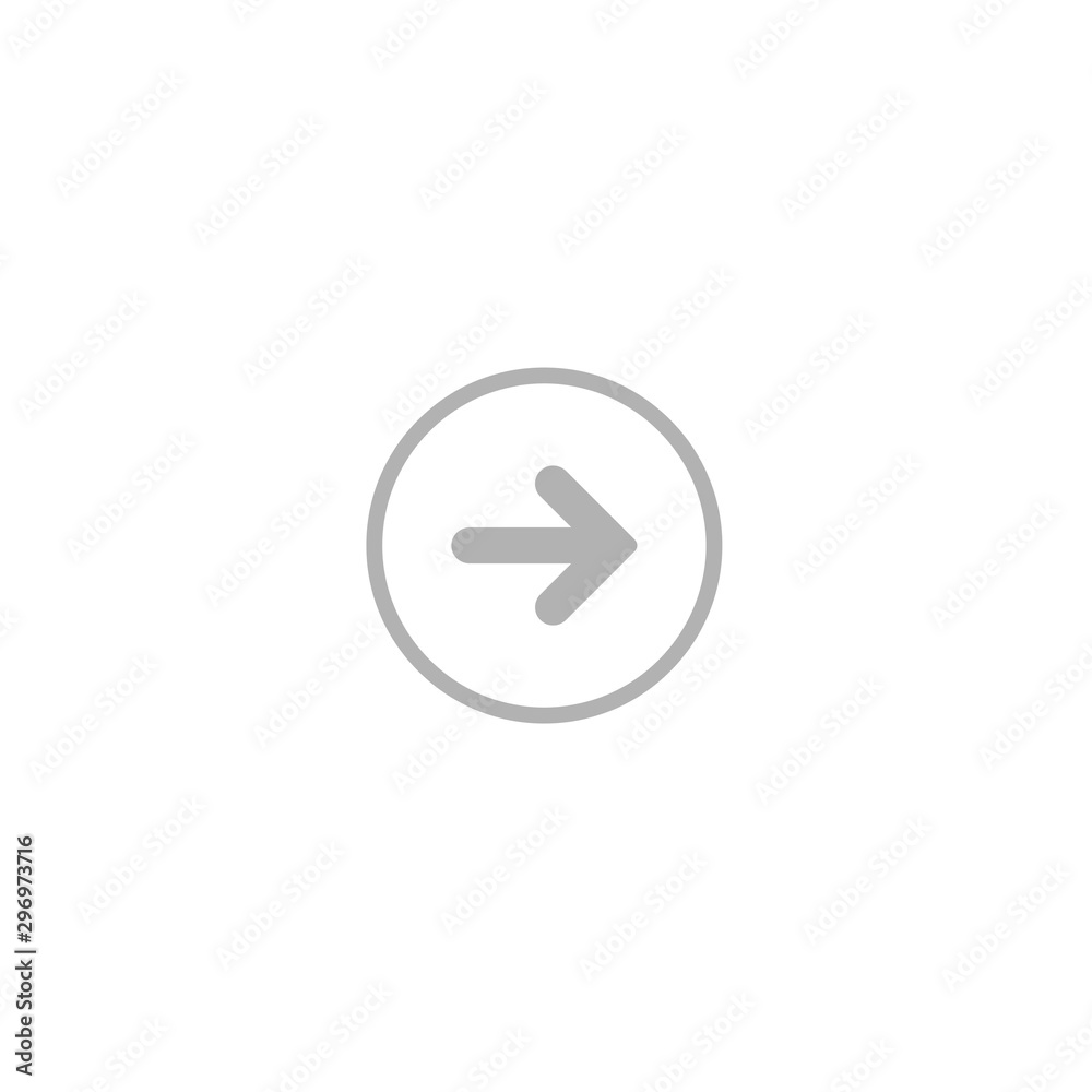 grey right rounded arrow in grey circle icon. Isolated on white. Continue icon. grey right rounded arrow in grey circle icon. Isolated on white. Continue icon.
