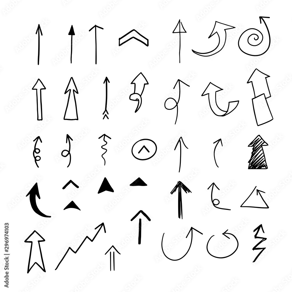 Set of Arrow, doodle drawing on white background Set of Arrow, doodle drawing on white background