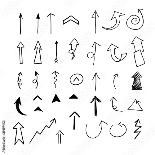 Set of Arrow  doodle drawing on white background