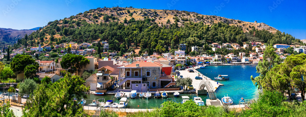 Authentic traditional Greece - traditional fishing  village Lagkada in Chios island - obrazy, fototapety, plakaty 