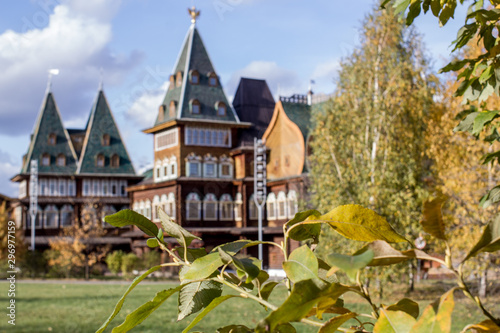 Wooden Palace of the Russian Tsar Alexei Mikhailovich Romanov in the autumn Sunny day in the Park of the Museum reserve Kolomenskoye © Alexnow