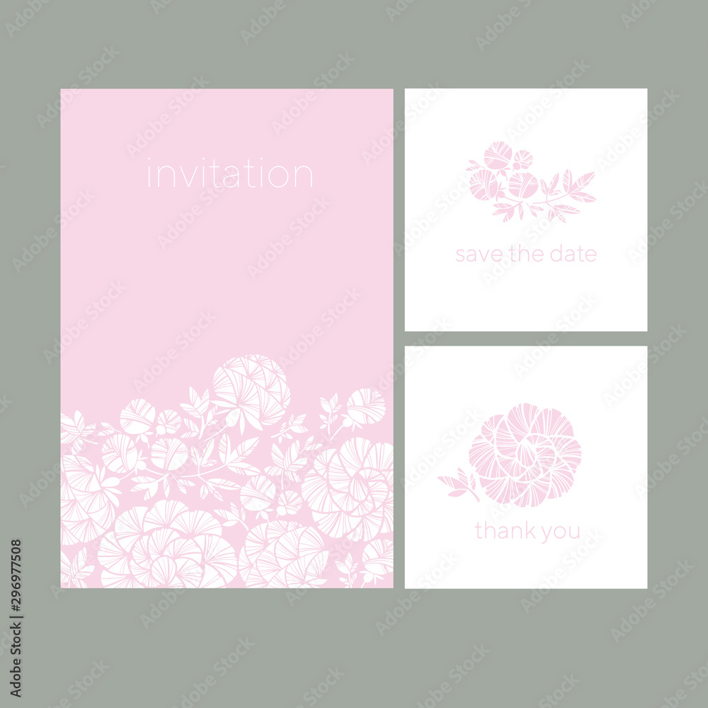 Decorative peony silhouette cards set for cards