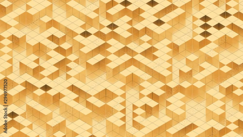 A lot of cubes on the surface of the whole screen. Volumetric wave-like movement of cubes densely adjacent to each other. A lot of cubes on the surface of the whole screen. Volumetric wave-like movement of cubes densely adjacent to each other.