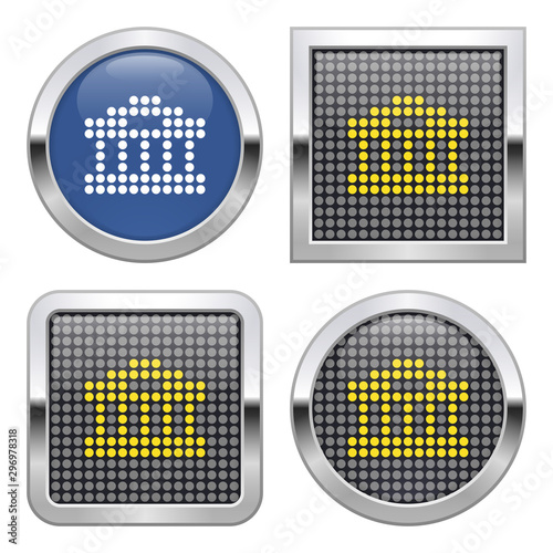 Dotted icon of bank building (ancient style building) on glossy button  in four variants