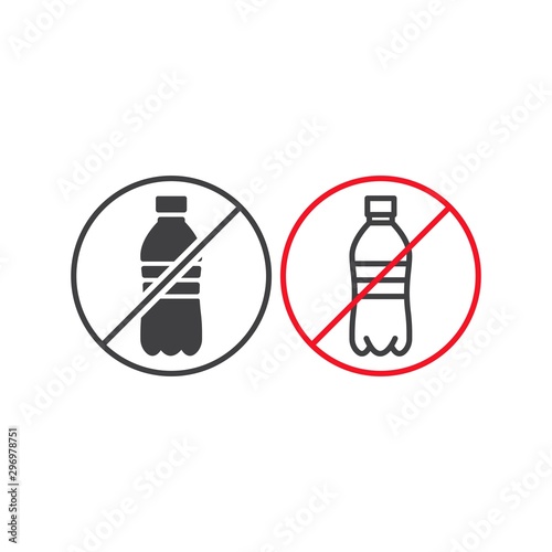 Stop, no plastic bottle sign. Vector icon template