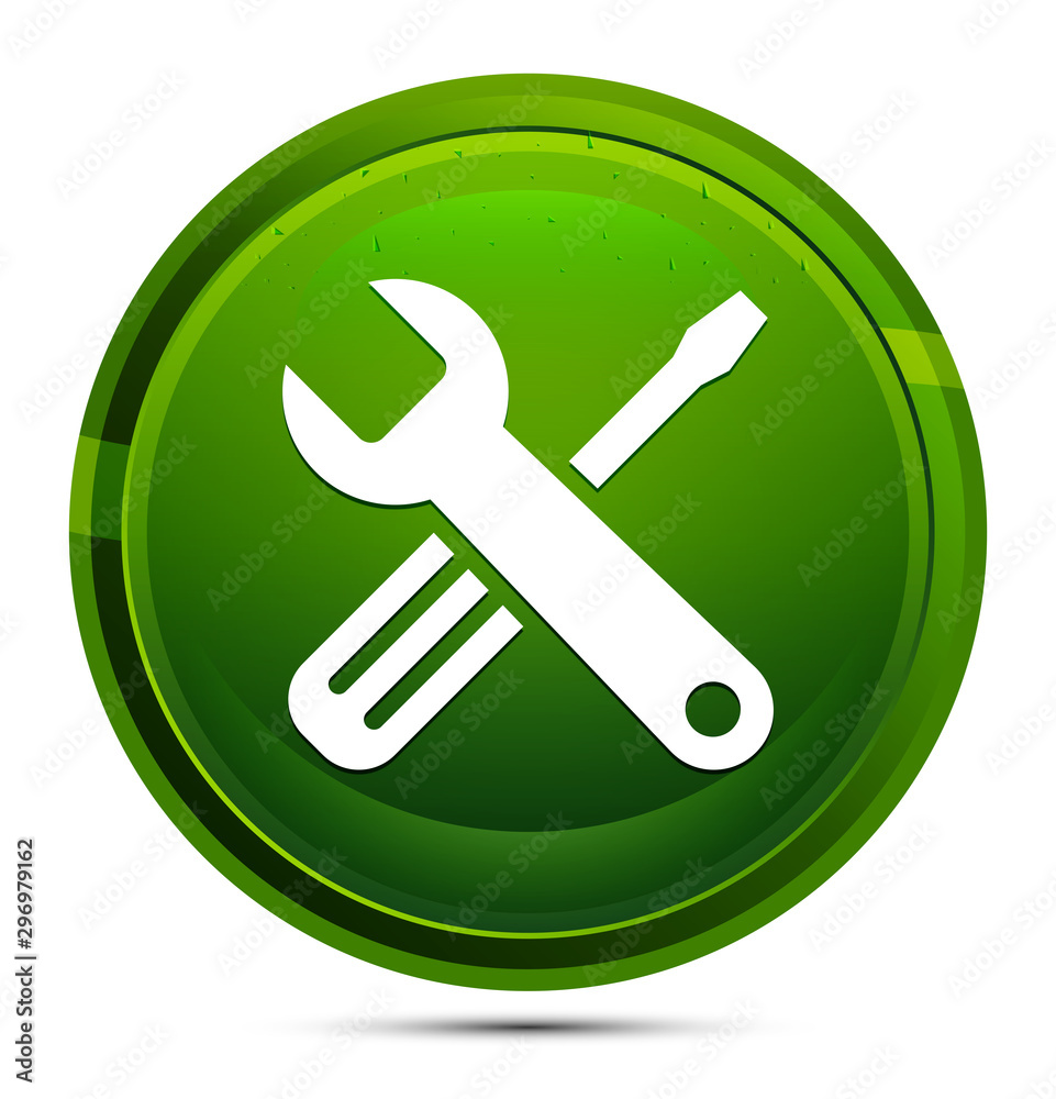 Tools icon glassy green round button illustration Tools icon glassy green round button illustration