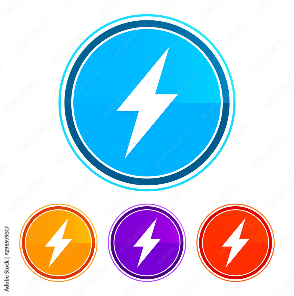 Electric bolt icon flat design round buttons set illustration design Electric bolt icon flat design round buttons set illustration design