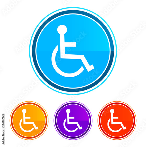 Wheelchair handicap icon flat design round buttons set illustration design