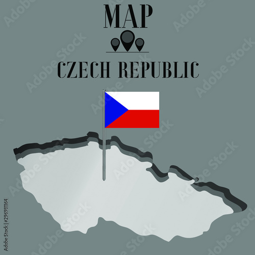 Czech Republic  outline world map, contour silhouette with national flag on flagpole vector illustration design, isolated on background, objects, element, symbol from countries set