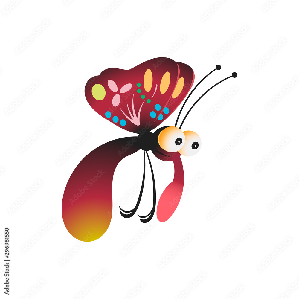 Little cartoon big-eyed butterfly with a big nose. Vector illustration. Isolate on a white background. Little cartoon big-eyed butterfly with a big nose. Vector illustration. Isolate on a white background.