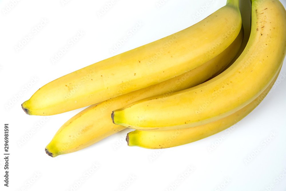 bananas against white background. four things