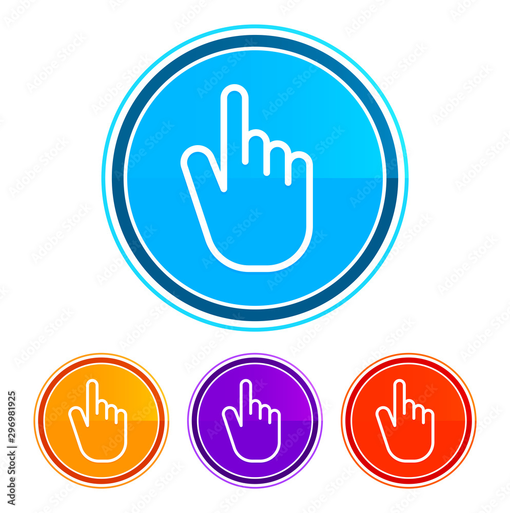 Hand cursor click icon flat design round buttons set illustration design