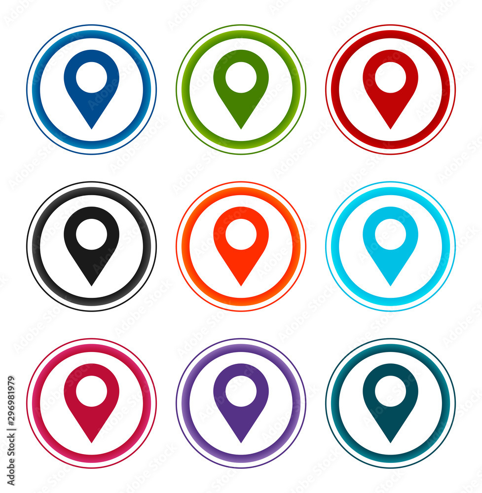 Location pin icon flat round buttons set illustration design Location pin icon flat round buttons set illustration design