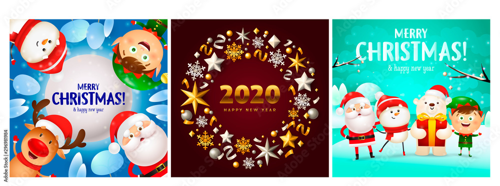Merry Christmas blue, red, cyan banner set with animals Merry Christmas blue, red, cyan banner set with animals