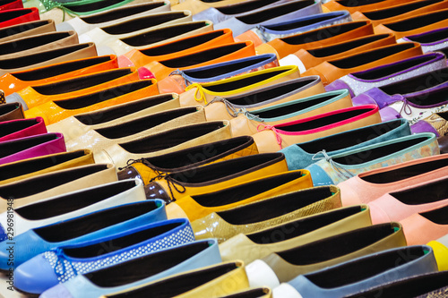 Set of female ballet flat shoes. Color scheme.