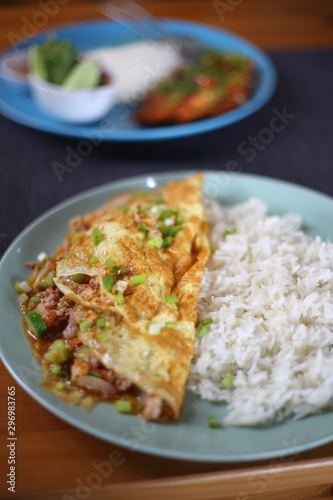 Rice and omelette in Thai style
