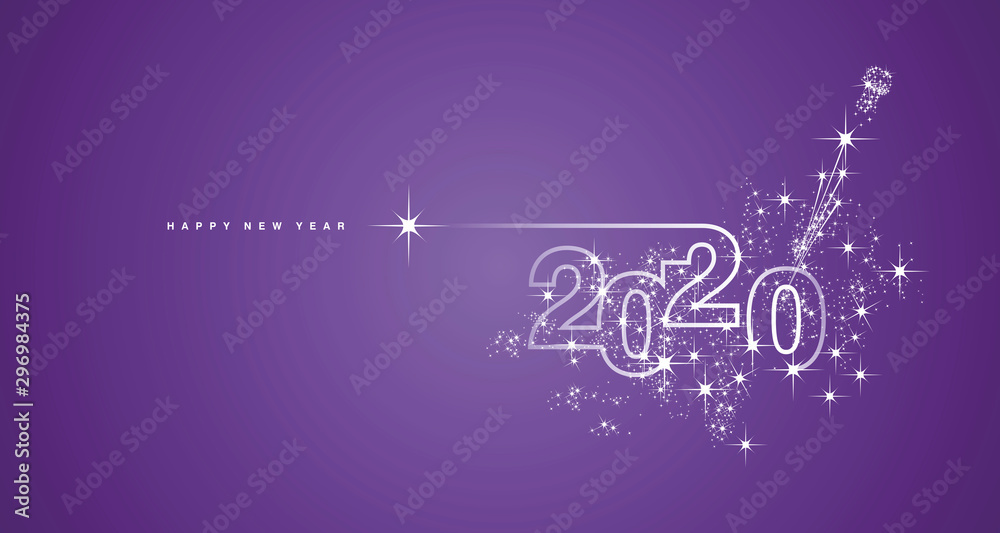 Plakat New Year 2020 line design with firework shining white purple greeting card