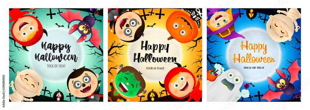 Halloween party banner set with various monsters