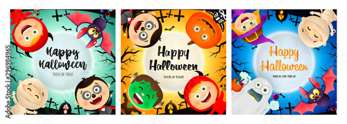 Halloween party banner set with various monsters