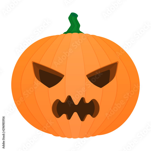 Halloween orange pumpkin with angry face carving vector illustration image icon isolated on white background.