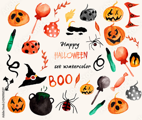 Watercolor set " Halloween".Used for wedding and greeting cards,posters,wallpapers,print,postcards and paper.