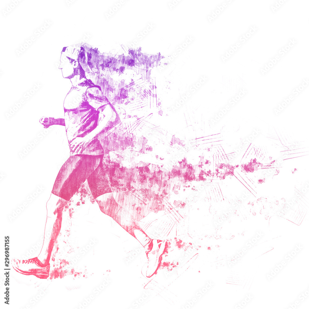 Hand-drawn illustration of a fast-running man with a blurred trace of his movement Hand-drawn illustration of a fast-running man with a blurred trace of his movement