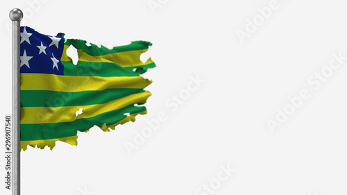 Flag Of Goias 3D tattered waving flag illustration on Flagpole. Isolated on white background with space on the right side.
