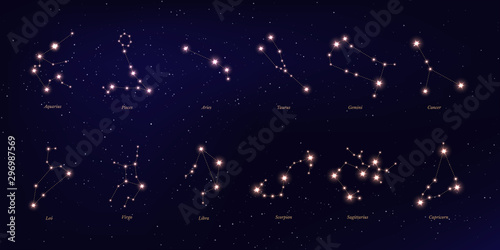 Zodiac constellation vector illustrations set photo