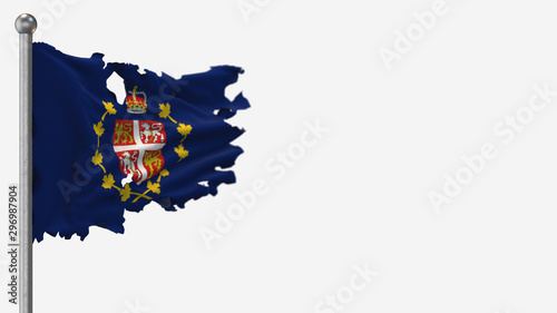 Lieutenant-Governor Of Newfoundland And Labrador 3D tattered waving flag illustration on Flagpole. Isolated on white background with space on the right side.