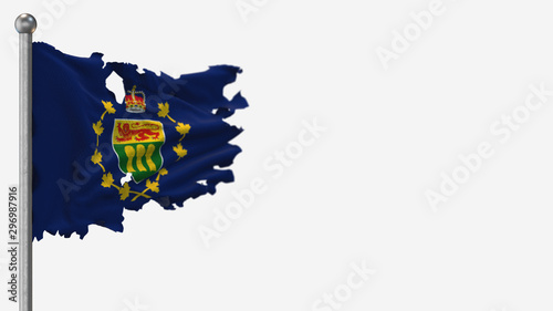 Lieutenant-Governor Of Saskatchewan 3D tattered waving flag illustration on Flagpole. Isolated on white background with space on the right side.