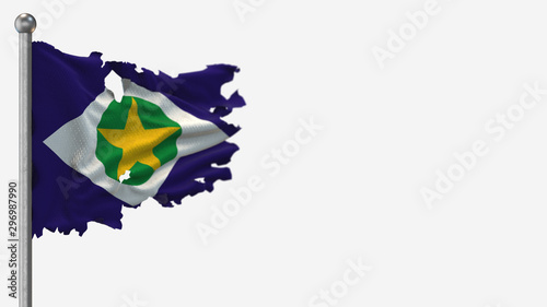 Mato Grosso 3D tattered waving flag illustration on Flagpole. Isolated on white background with space on the right side.