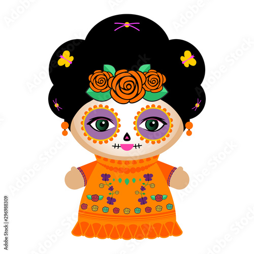 Day Of The Dead Classic Mexican Catrina Doll vector illustration.