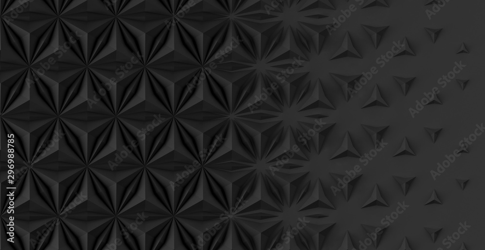 Obraz premium Triangular abstract geometric dark background of triangular volumetric elements of different random size. 3D illustration