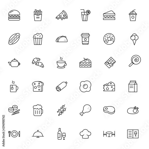 Fototapeta Naklejka Na Ścianę i Meble -  Food thin line icons set, vector illustration eps10