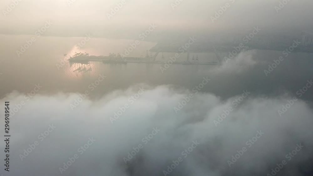 Aerial container terminal in sunrise morning. Aerial container terminal in sunrise morning.