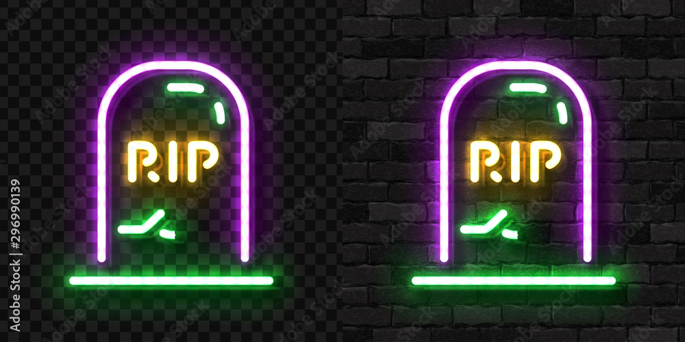 Vector realistic isolated neon sign of RIP logo for template decoration and invitation covering on the wall and transparent background. Concept of Happy Halloween. Vector realistic isolated neon sign of RIP logo for template decoration and invitation covering on the wall and transparent background. Concept of Happy Halloween.