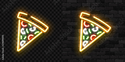Vector realistic isolated neon sign of Pizza logo for template decoration and covering on the wall and transparent background. Concept of restaurant, cafe, pizzeria and italian food.