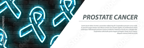 Vector realistic isolated neon sign of Blue Ribbon flyer for decoration and covering on the wall background. Concept of November, Prostate cancer awareness month.