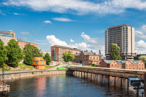 Panoramic view of Tammerkoski river   and old town Tampere the industrial city of Finland Europe