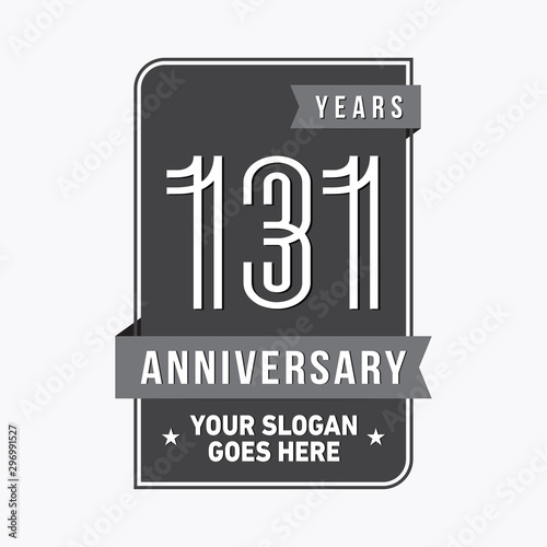 131 years anniversary design template. One hundred and thirty-one years celebration logo. Vector and illustration.