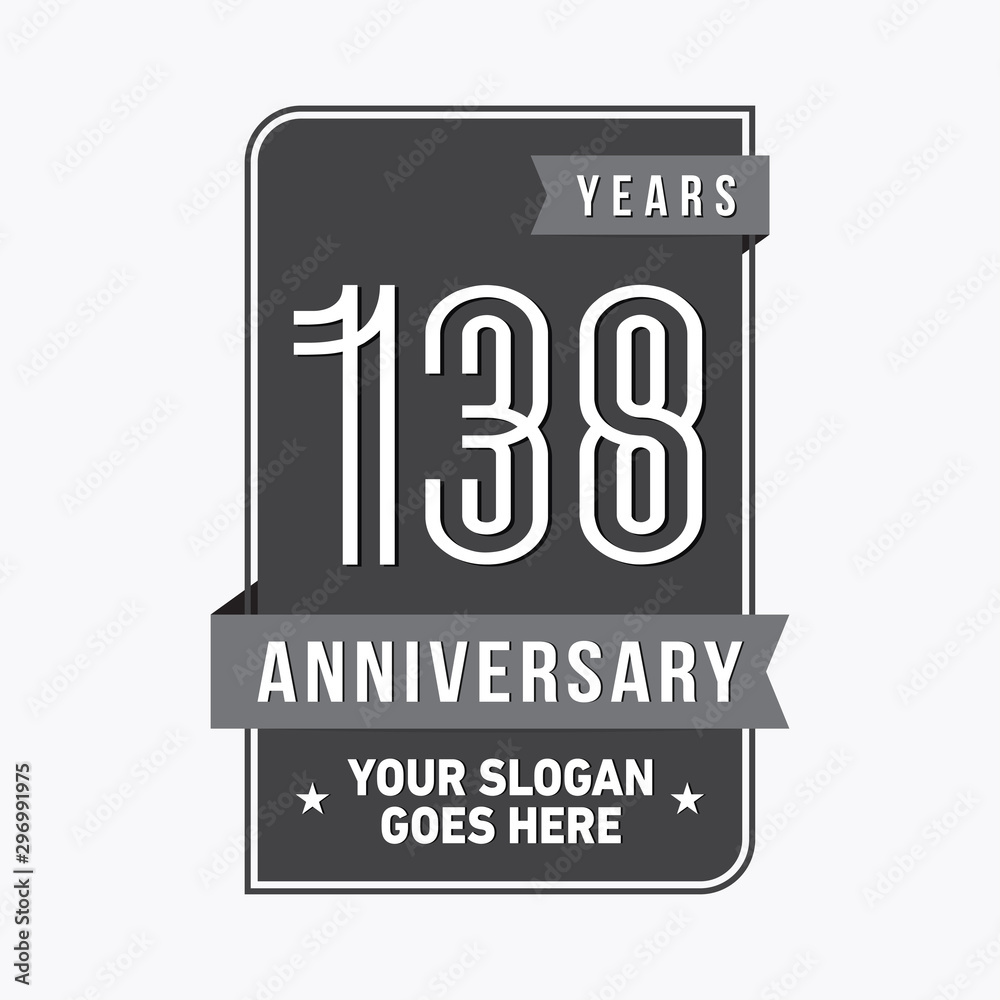 138 years anniversary design template. One hundred and thirty-eight years celebration logo. Vector and illustration.