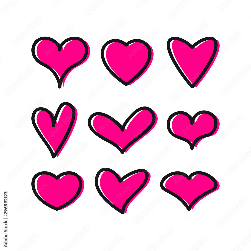 Cute set of hearts with different shapes isolated on white background. Vector illustration Cute set of hearts with different shapes isolated on white background. Vector illustration