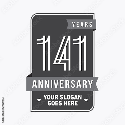 141 years anniversary design template. One hundred and forty-one years celebration logo. Vector and illustration.