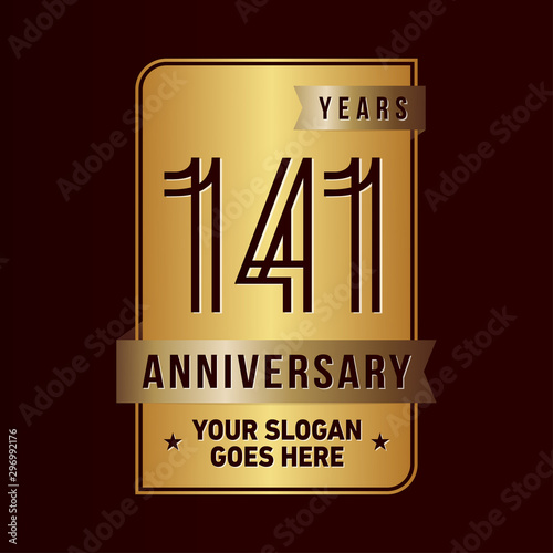 141 years anniversary design template. One hundred and forty-one years celebration logo. Vector and illustration.