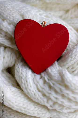 Valentine heart on a white scaf. Background for Valentines day greeting card  concept of romantic celebration